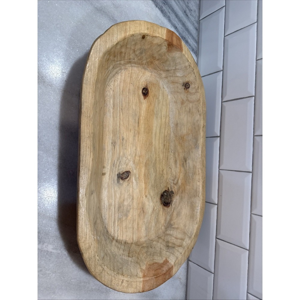 Wood Bowl Hand Carved Rustic Boho Home Decor Bread Bowl Farm PrimitiveOLA0021 - Picture 3 of 10